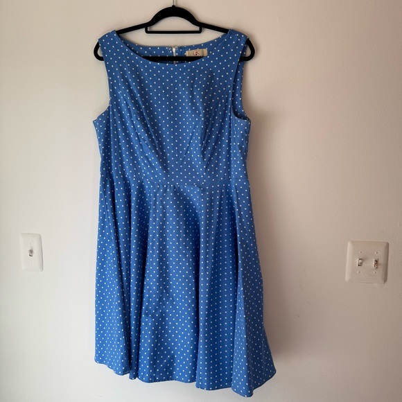 grace karen Dresses & Skirts - Grace Karin Blue Polka Dot Dress Circle Skirt Wedding Guest Office Date #0007